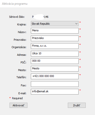 Aktivcia 4MCAD e-mailom